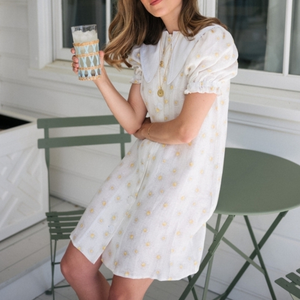 Sleeper Marie 100% linen daisy print mini dress, small - Picture 5 of 15